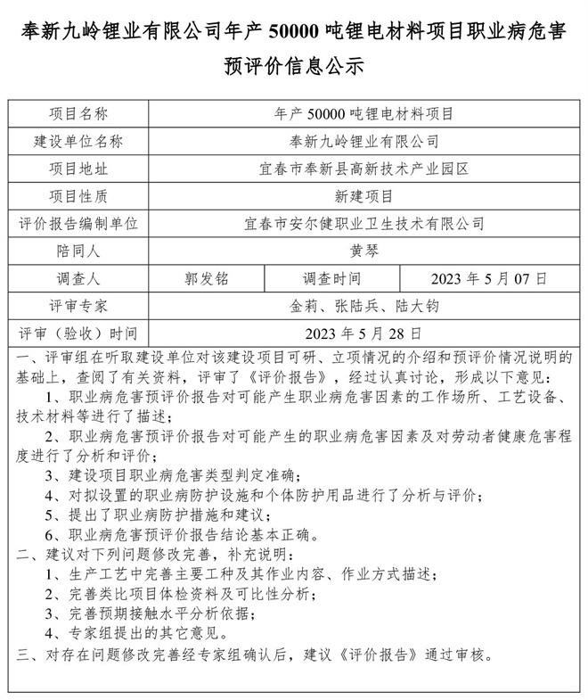 奉新九嶺鋰業(yè)有限公司年產(chǎn)50000噸鋰電材料項(xiàng)目職業(yè)病危害預(yù)評價(jià)信息公示.jpg